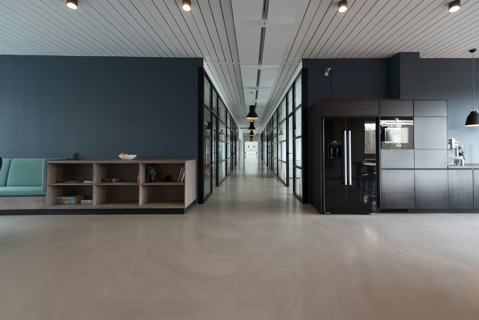 Contemporary corporate office interior with natural light